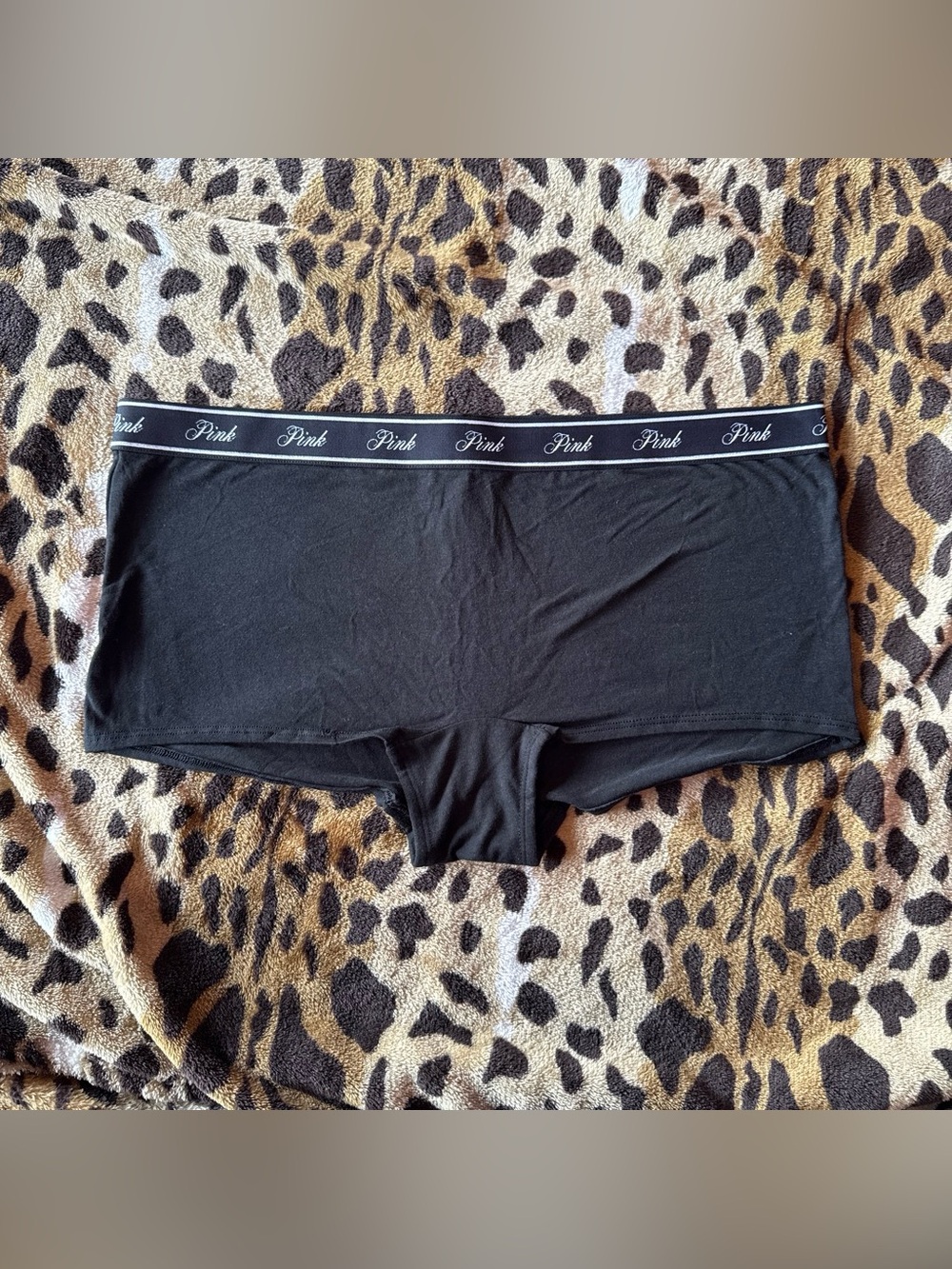 NWT Victoria's Secret PINK Black Cotton Boyfriend Panties